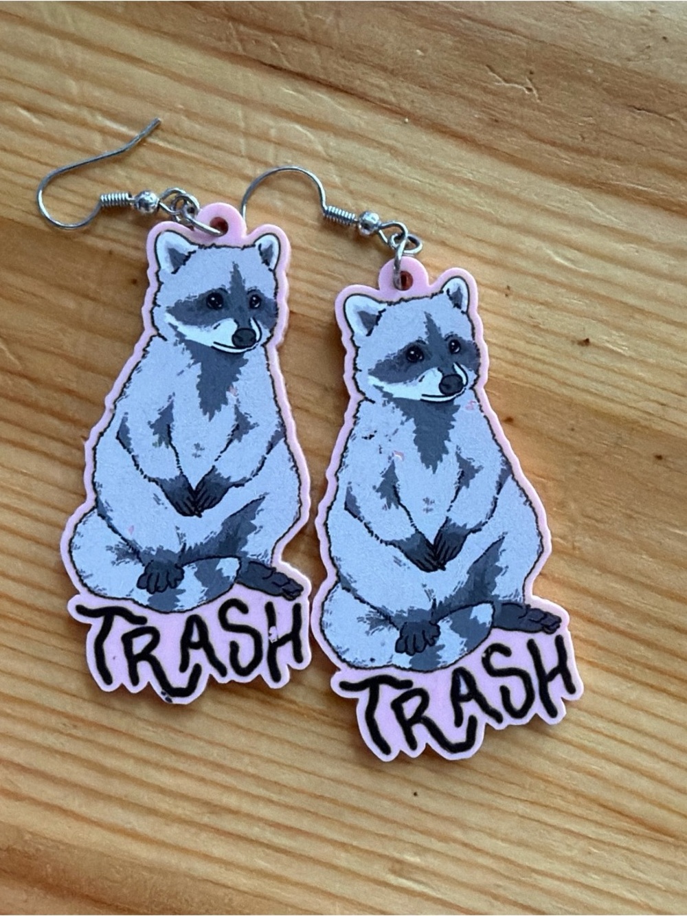 Hand‎ Crafted Pink Raccoon "Trash" Earrings